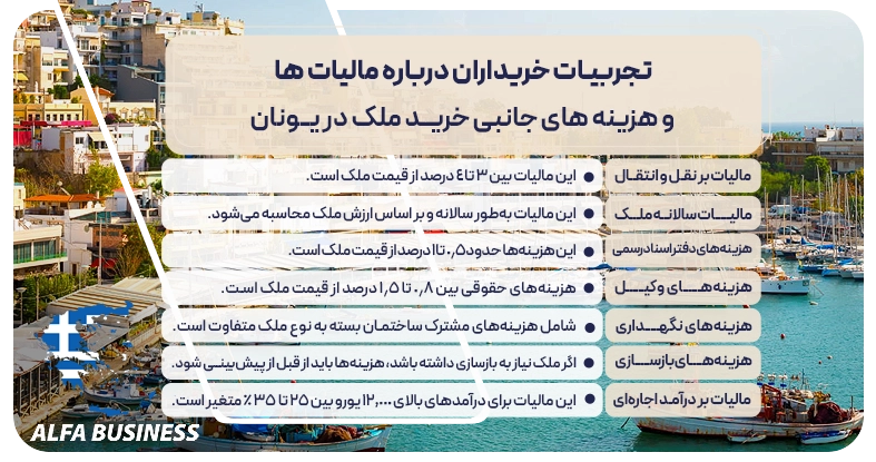 تجربیات خریداران درباره مالیات ها و هزینه های جانبی خرید ملک در یونان